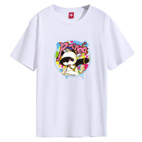 Camiseta de algodón informal de manga corta con estampado de panda de dibujos animados estilo callejero, corte regular, para mujeres y hombres, parejas