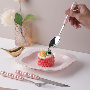 Ánh sáng sang trọng ngọc trai xử lý thép không gỉ Flatware Set Creative dao và Ngã Ba cho giá trị màu sắc cao cho bánh trung thu phục vụ - Product Image 3