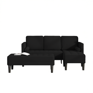 Set Divano in Poliestere Nero con Cuscini, Arredamento per Soggiorno dal Design Moderno e Contemporaneo - Product Image 1