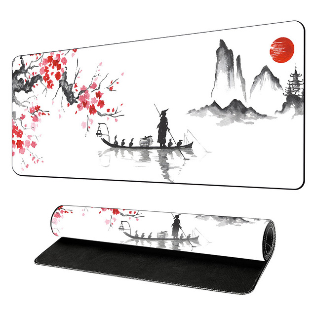 XXL Japanese Sakura Gamer Desk Mat Non-Slip Rubber Mousepad with Custom Logo Printing for Office or Home Gaming