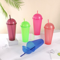Gobelet en plastique PP à paillettes à paroi simple, sans BPA, grande capacité 700 ml, avec couvercle dôme et paille, pour bubble tea et café glacé, personnalisable avec logo