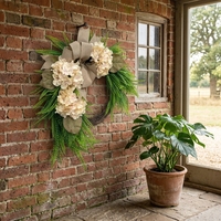 Karangan Bunga Hydrangea Buatan Tangan Gaya Rumah Pertanian Pastoral, Dekorasi Gantung Bahan Plastik untuk Dinding/Pintu Rumah