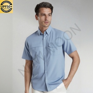 เสื้อตกปลาผู้ชายแบบเบาพิเศษ UPF 50+ แขนสั้นเย็นสบาย มีกระดุมและกระเป๋าซิป เหมาะสำหรับเดินป่าและตกปลา - Product Image 4