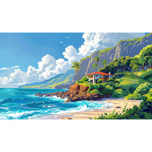 OEM paysage moderne ensoleillé bord de mer cocotier plage ronde 5D bricolage diamant peinture pour la maison hôtel décoration murale - Product Image 1