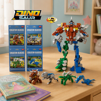 4 styles de briques de dinosaures à construire soi-même qui se combinent en un grand robot, jouet pour enfants, cadeau d'assemblage DIY