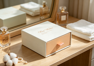 Boîte cadeau écologique haut de gamme à fermeture magnétique coulissante, design carré, en carton rigide épais, avec ruban satiné, couleur assortie - Product Image 4
