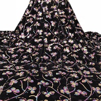 Tissu en dentelle de velours violet africain nigérian brodé de sequins et de perles, 100 % polyester élastique, pour robes de mariée et fêtes
