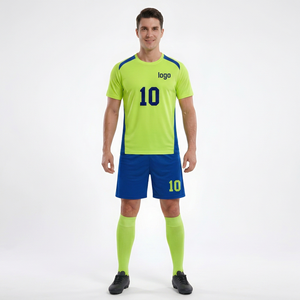 ชุดฟุตบอลชายสีเขียวน้ำเงินเสื้อแขนสั้นกางเกงขาสั้นหมายเลข 10 ระบายอากาศได้ดี แห้งเร็ว ทรงสปอร์ต เหมาะกับทุกฤดูกาล - Product Image 3