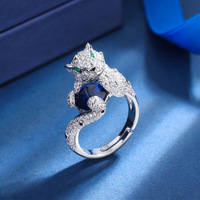 Bague Léopard de Luxe Légère en Cuivre Plaqué Or avec Pierre Naturelle Ronde et Diamants Incrustés