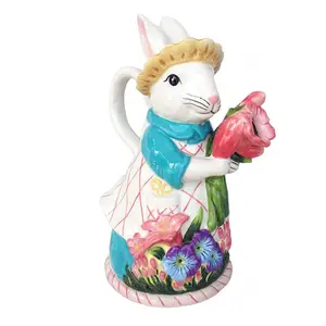 陶瓷复活节蓝天陶瓷兔子茶壶，多色