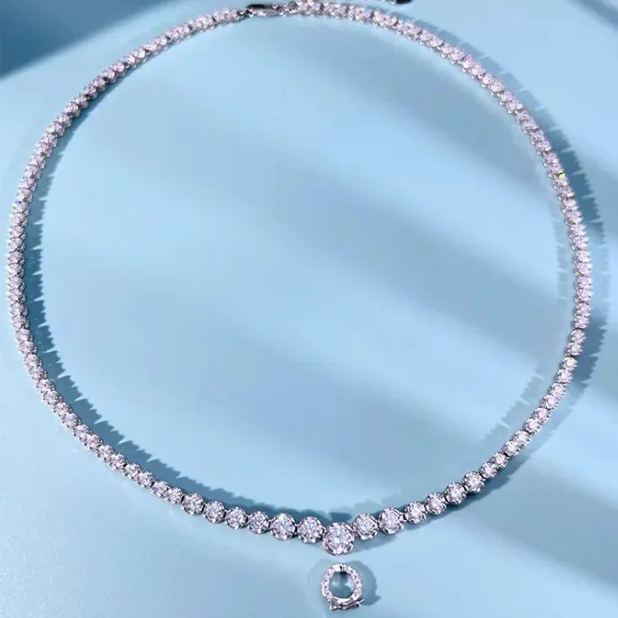 Light luxury full diamond 925 silver collarbone chain inlaid with high carbon diamond temperament, high-end round diamond versat