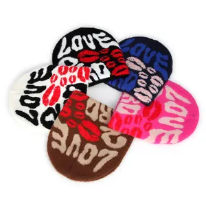 Manufacturer Knit Warm Winter Custom Logo Furry All Over Print Y2K Style Cuffless Jacquard Fuzzy Mohair Beanie Skully Hat Cap