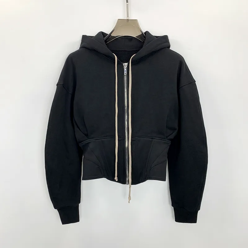 Benzersiz tasarım cilt dostu tunik ince kapüşonlu kırpılmış ceket çekici yarasa siluet Zip-up kazak Hoodie kadınlar için