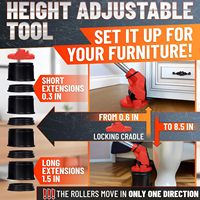 Alat Pindah Perabot Beroda untuk Barang Berat (Merah) |   Alat Pengangkat Furnitur Tugas Berat dengan 4 Slider & Tuas 13 inci untuk Kayu Keras