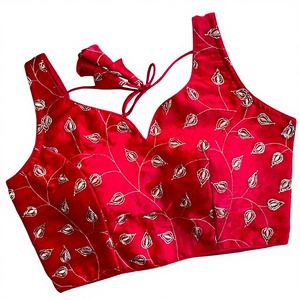 Chemisier de mariage moderne en soie tissée avec broderie de sequins, col en V, manches courtes, dos ouvert, 100 % soie - Product Image 1