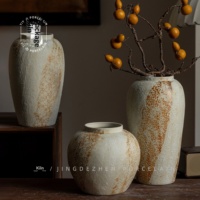 Vas Keramik Jingdezhen Gaya Wabi-Sabi Mewah Ringan Dekorasi Ruang Tamu Bunga Kering Segar Vintage Gaya Cina Rustic