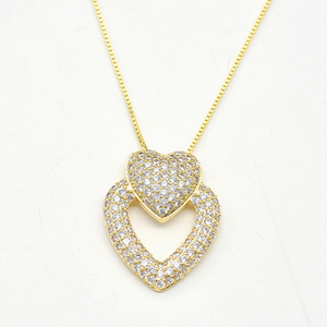 De la CZ oro doble corazón colgante joyería de hermana de regalo de la madre - Product Image 3