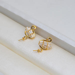 S925 Silver Swan Earrings Female 2pcs <b>Pearl</b> Earrings Empty Tray DIY Jewelry Accessories Semi Finished 957-Fashion Jewelry <b>Sets</b> - Product Image 4