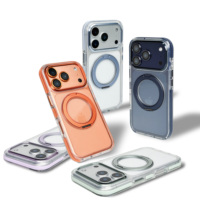 Coque de luxe antichoc pour iPhone 18 Pro Max 17 avec anneau magnétique transparent et support métallique intégré – Étui de téléphone premium