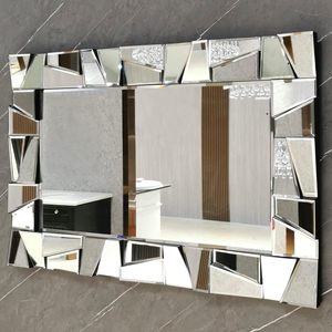 <span class=keywords><strong>Miroir</strong></span> mural rectangulaire de luxe pleine longueur avec cadre en verre géométrique irrégulier, décoration moderne pour salon - Product Image 1