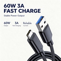 Kabel USB-A ke Type-C Premium 10Gbps USB3.2 Transfer Data 60W 3A Pengisian Cepat untuk Hard Drive SSD Enclosure CarPlay iPhone iPad