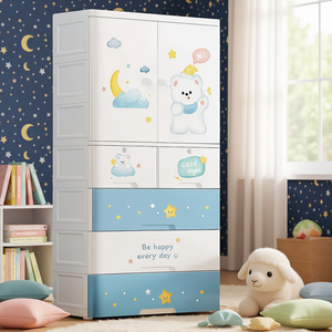 Armadio Portatile a 5 Ripiani per Bambini, Moderno Guardaroba in Plastica con Disegni Cartoon per Camera da Letto e Soggiorno - Product Image 3