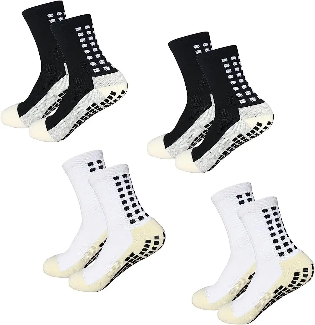 Meias esportivas com logotipo personalizado, meias antiderrapantes unissex para homens, 4 pares de meias esportivas com design gratuito, meias atléticas de futebol