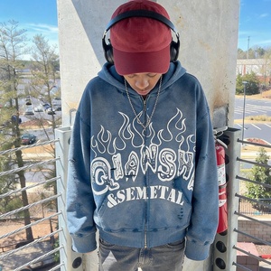 Sudadera con Capucha Vintage 100% Algodón para Hombre, con Estampado Gráfico, Felpa Francesa, Cierre de Cremallera, Estilo Desgastado, Personalizada, Talla Grande, Lavado Ácido, Fabricantes de Sudaderas - Product Image 1