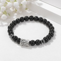 Neuheit Wikinger-Runen-Symbol Norwegisches Perlenarmband 8mm Steinperlen Retro Roter Achat Elastisches Schnurarmband für Beste Geschenke