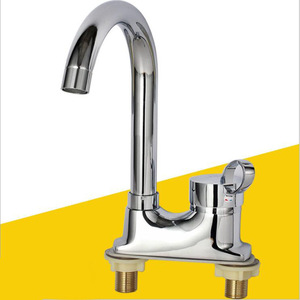 Robinet de lavabo à double trou, corps en laiton, monocommande, à poser sur le plan, avec cartouche céramique - Product Image 1