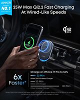 Support de chargeur de voiture sans fil compatible Anker Prime Qi2 25W avec clip de ventilation et charge rapide pour iPhone 17