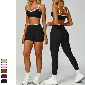 VÊTEMENTS DE FITNESS POUR FEMMES GYM WEAR <span class=keywords><strong>SPORT</strong></span> SOUTIEN-GORGE <span class=keywords><strong>SHORT</strong></span> D'ENTRAÎNEMENT DOS OUVERT DÉBARDEUR ENSEMBLES DE YOGA Color-Blocking pour FEMMES - Product Image 4