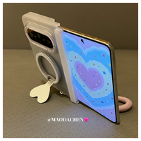 Coque de téléphone pour iPhone Duo Purax Max pliable avec support magnétique en forme de cœur, en plastique souple, éléments en forme de cœur, résistante aux chutes