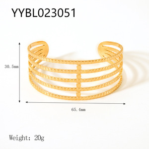 Brazalete Abierto de Lujo Chapado en Oro de 18K, Resistente al Agua, de Acero Inoxidable con Piedras Preciosas Naturales Auténticas, Brazalete Abierto Moderno - Product Image 6