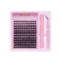 MOXIAOJIE A82 Kit de faux cils segmentés, style européen et américain, épaisseur 0,07 mm, en fibre synthétique, semi-fait main, extension de cils noirs