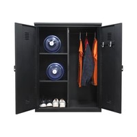 Ensemble de meubles de chambre à coucher en métal moderne avec armoire à double porte, armoire de rangement pour vêtements et table de chevet