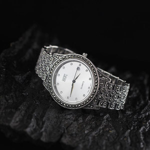 Luxe rond étanche rétro bande dames <span class=keywords><strong>Bracelet</strong></span> montre-<span class=keywords><strong>bracelet</strong></span> mode classique S925 en argent Sterling robe hommes montres femmes - Product Image 5