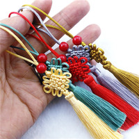 Pendentif de décoration en macramé, Mini nœud chinois, perles rouges, accessoires de bijouterie, rideau, vêtement, couture, macramé, DIY, bricolage, pièces