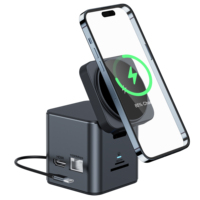 Cargador Inalámbrico 8 en 1 de Aleación de Aluminio, Hub USB con PD, USB 3.0, Tipo C, Soporte para Tarjeta SD, Carga Magnética