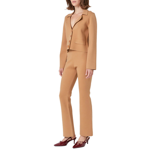Wholesale Custom Fitted <strong>Blazer</strong> Top and Flare Pants Knitwear Suit for Ladies Two Piece Cord <strong>Jersey</strong> Nylon Knit <strong>Women's</strong> Sweater Set - Product Image 3