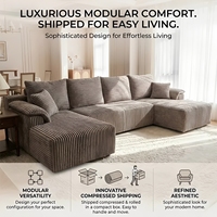 Canapé modulaire en velours côtelé kaki en forme de U, assise profonde, pour salon, appartement