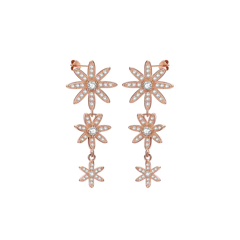 Sterling Silver Galsang Flower Earrings Zircon Cluster Flower Earrings for Women Ear Studs Jewelry Gift girl sisters