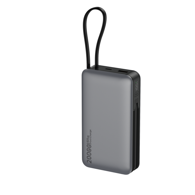 Newest 20000mAh Power Bank PD65W LCD Display Power Bank With Built-In Type-C Charging Cable Power Bank