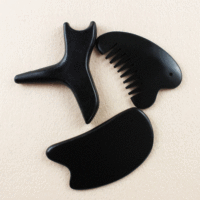 HZ Meilleures Ventes Gua Sha en Pierre Bian Noire à Dents, OEM Personnalisé, Ensemble de Gua Sha en Cristaux Bruts, Pierres de Guérison et Bijoux