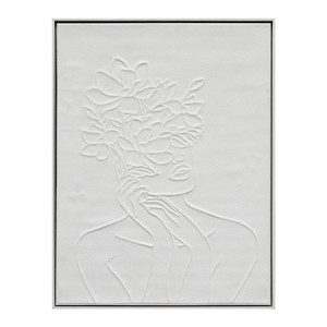 Arte Mural en Relieve Texturizado, Silueta de Dama Floral Blanca, Pinturas de Naturaleza Muerta Pintadas a Mano con Borde Plateado - Product Image 3