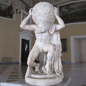 QUYANG sculpté à la main en pierre naturelle dieux grecs Statue grandeur nature marbre blanc Atlas tenant la <span class=keywords><strong>Sculpture</strong></span> du monde - Product Image 1