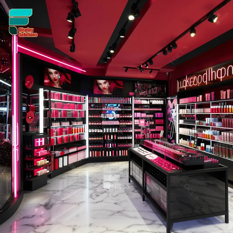 Manufacturer Cosmetics Displays Racks Perfume Bar Counter Wig Shop Decoration Design Glass Showcase Locked Beauty Display Cases