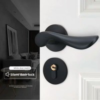 Poignée de porte en alliage de zinc, design moderne et minimaliste, noire, pour porte intérieure en bois, silencieuse, ambidextre, vente en gros du fabricant