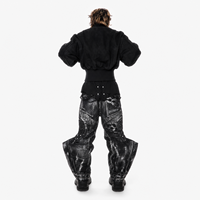 Pantalon de streetwear pour homme DiZNEW personnalisé, déstructuré, style exosquelette, en denim baggy effet ballon, enduit de cire, style cyber goth