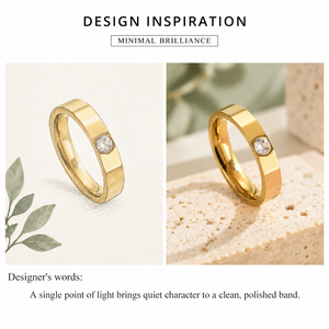 Bezel Zircon Band <b>Ring</b> Stainless <b>Steel</b> 14K Gold Vacuum Plated Minimal Polished <b>Ring</b> Gold and Silver Tone - Product Image 3